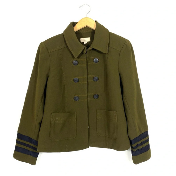 Loft Women Military Nautical Blazer Jacket Olive Green Size 12 Career Casual - Picture 1 of 11